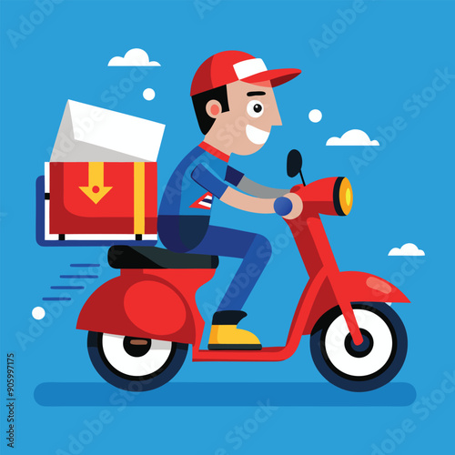 Delivery Courier Riding Scooter with Packages – Online Shopping & Logistics Illustration