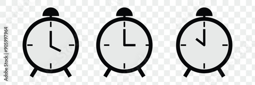 Clock icon. Simple black and white clock face showing three o clock. Vector illustration. 
