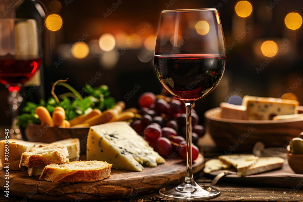 red wine in glass and cheese with many food on long table red wine in glass and cheese with many food on long table