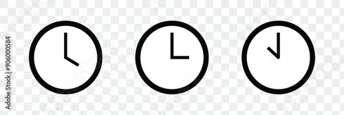Clock icon. Simple black and white clock face showing three o clock. Vector illustration. 