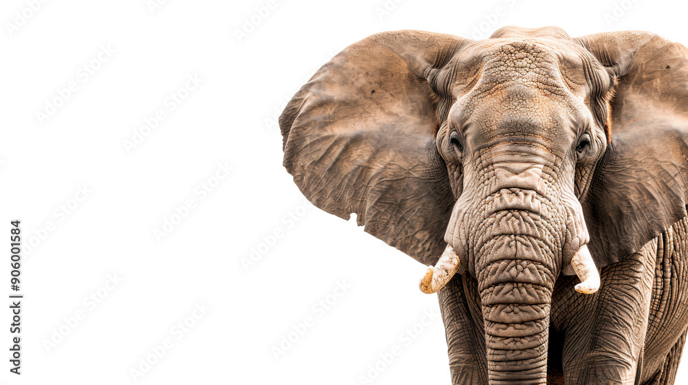 Fototapeta premium Big elephant close-up isolated on white background