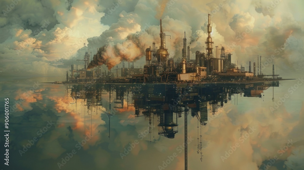 Industrial Island Reflecting on a Cloudy Sky Industrial Island Reflecting on a Cloudy Sky