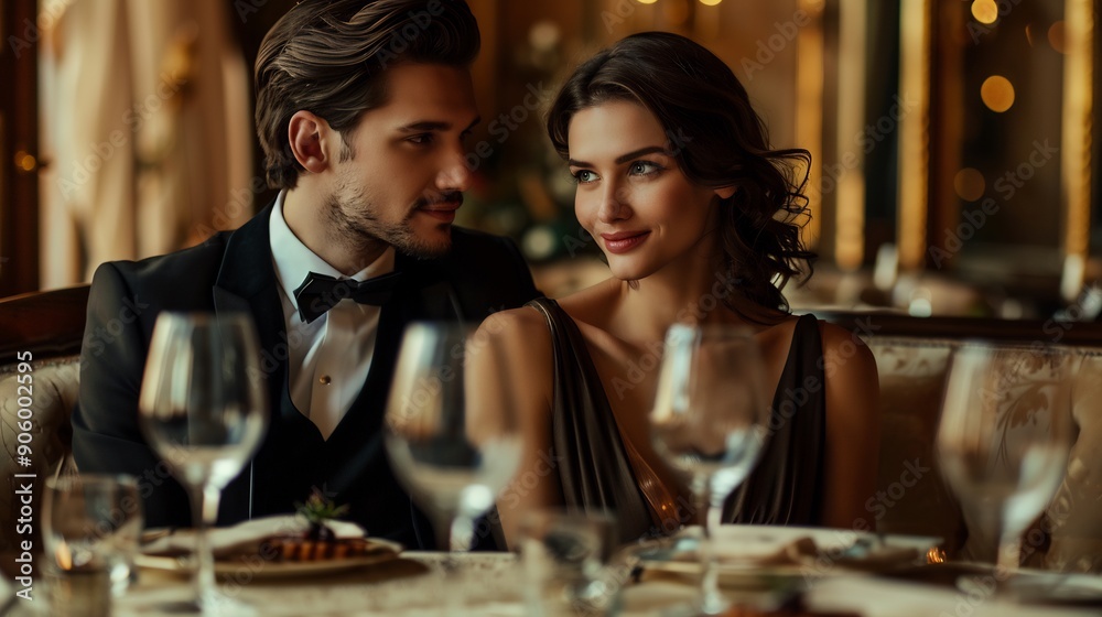 Elegant loving couple having a luxurious dinner Elegant loving couple having a luxurious dinner