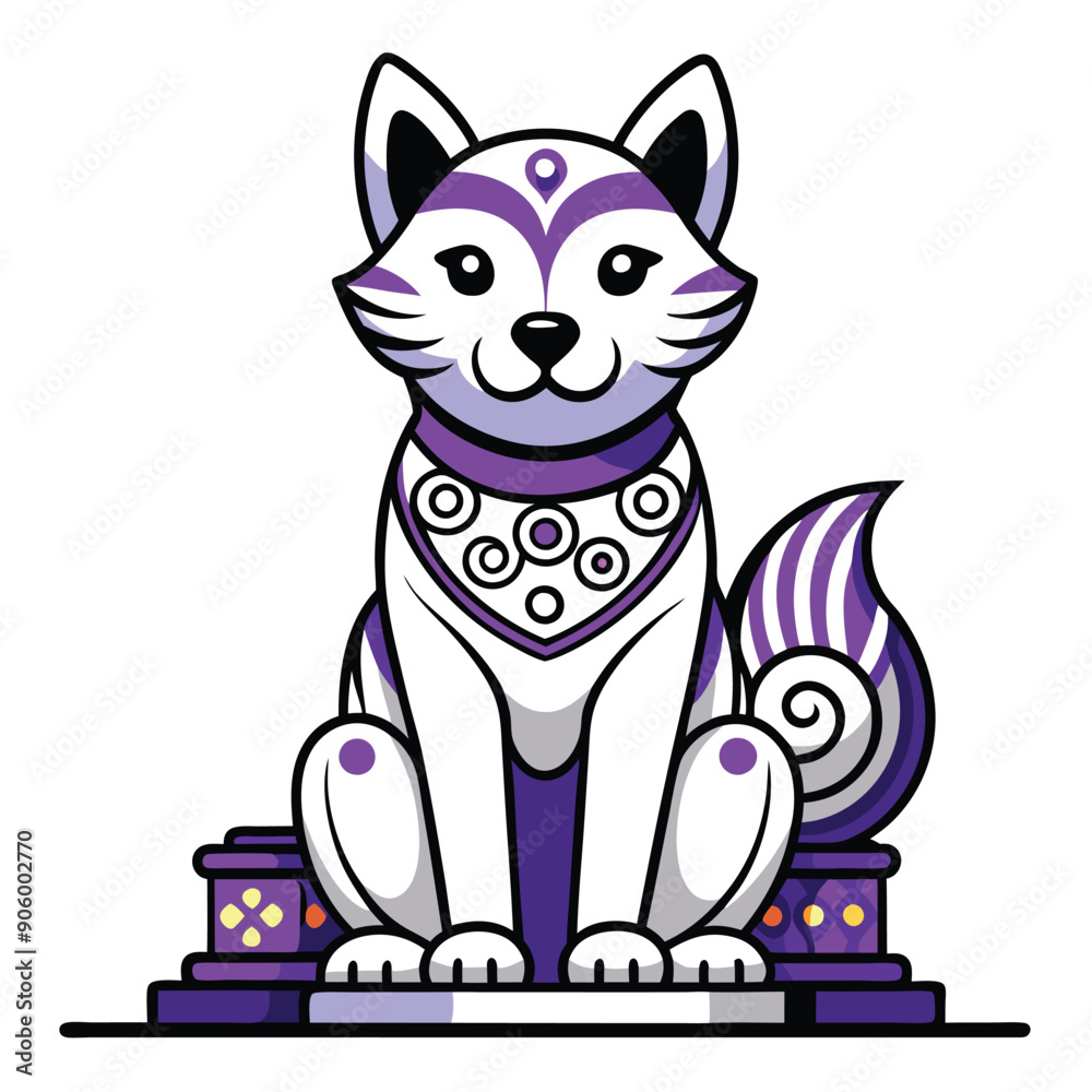Purple and White Sitting Dog with Swirly Tail Purple and White Sitting Dog with Swirly Tail