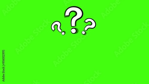 Animation of question mark with white/green screen. HD video black and white thin line icon for web design. Why, ask, question problem, monochromatic flat object animation