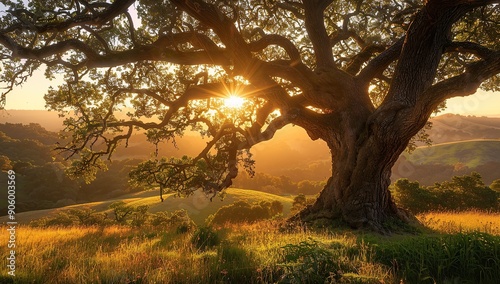 A large oak tree stands in the center of an open field,