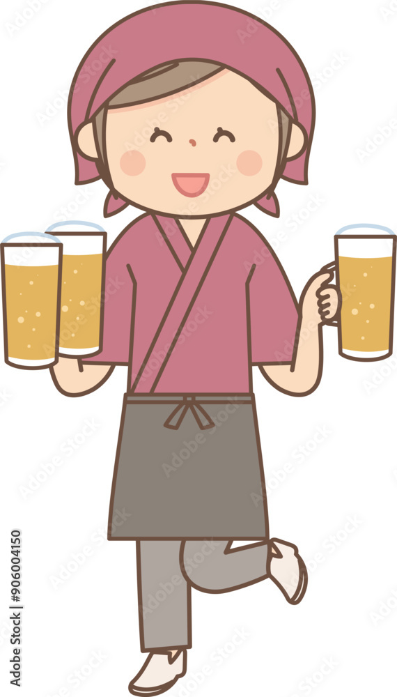 ビールを運ぶ和食料理屋の女性全身