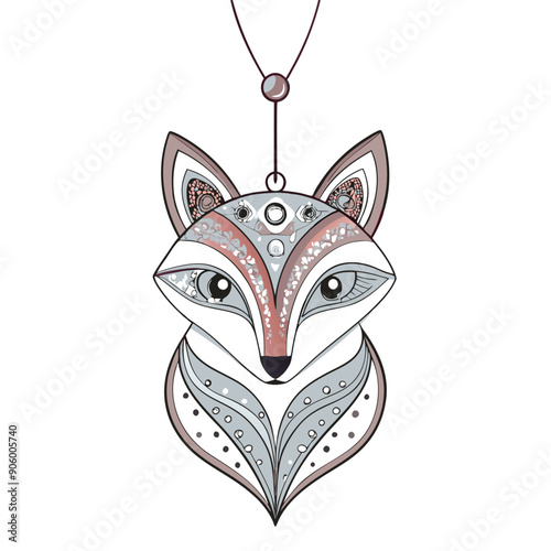 Ornate Fox Pendant with Abstract Pattern