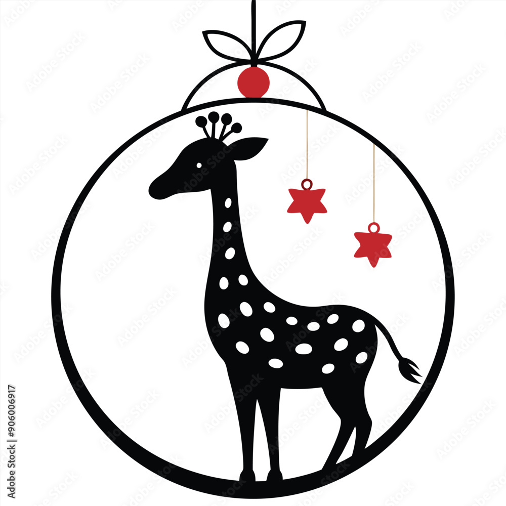 Fototapeta premium Black and Red Giraffe Christmas Ornament