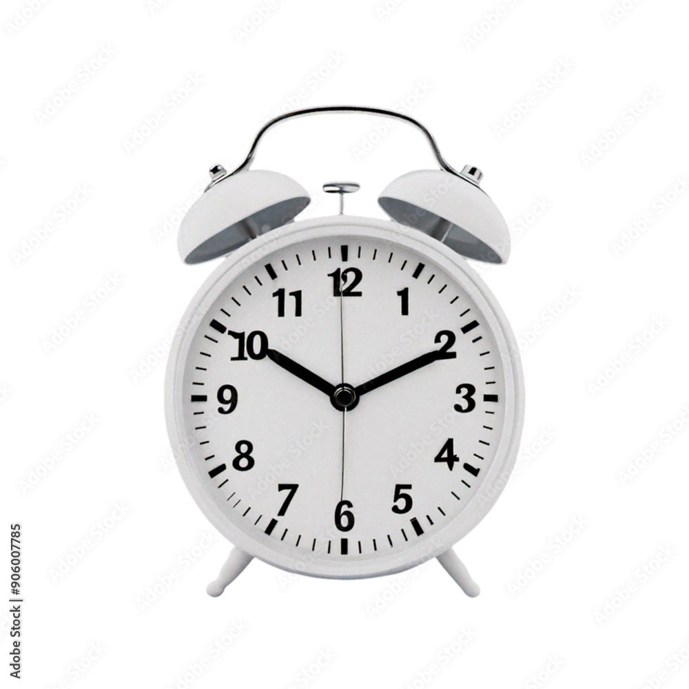 white alarm clock isolated on transparent background 