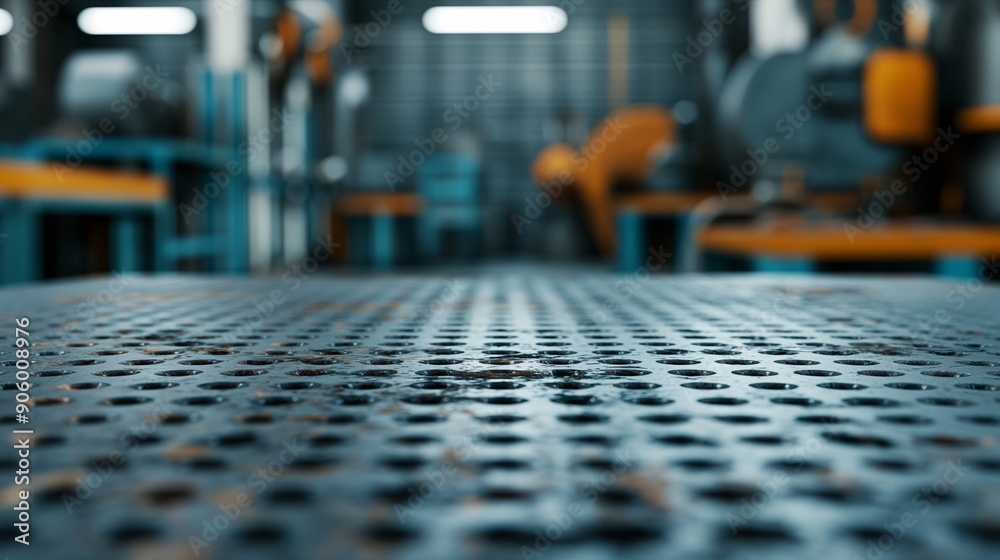 Industrial Gridlock: A close-up on a textured metal floor, hinting at the bustling activity of a modern factory in the blurred background. Industrial Gridlock: A close-up on a textured metal floor, hinting at the bustling activity of a modern factory in the blurred background.