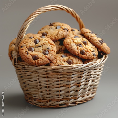 Scrumptious chocolate chip cookies in a wicker basket photo