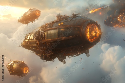 A steampunk airship battle in the sky photo