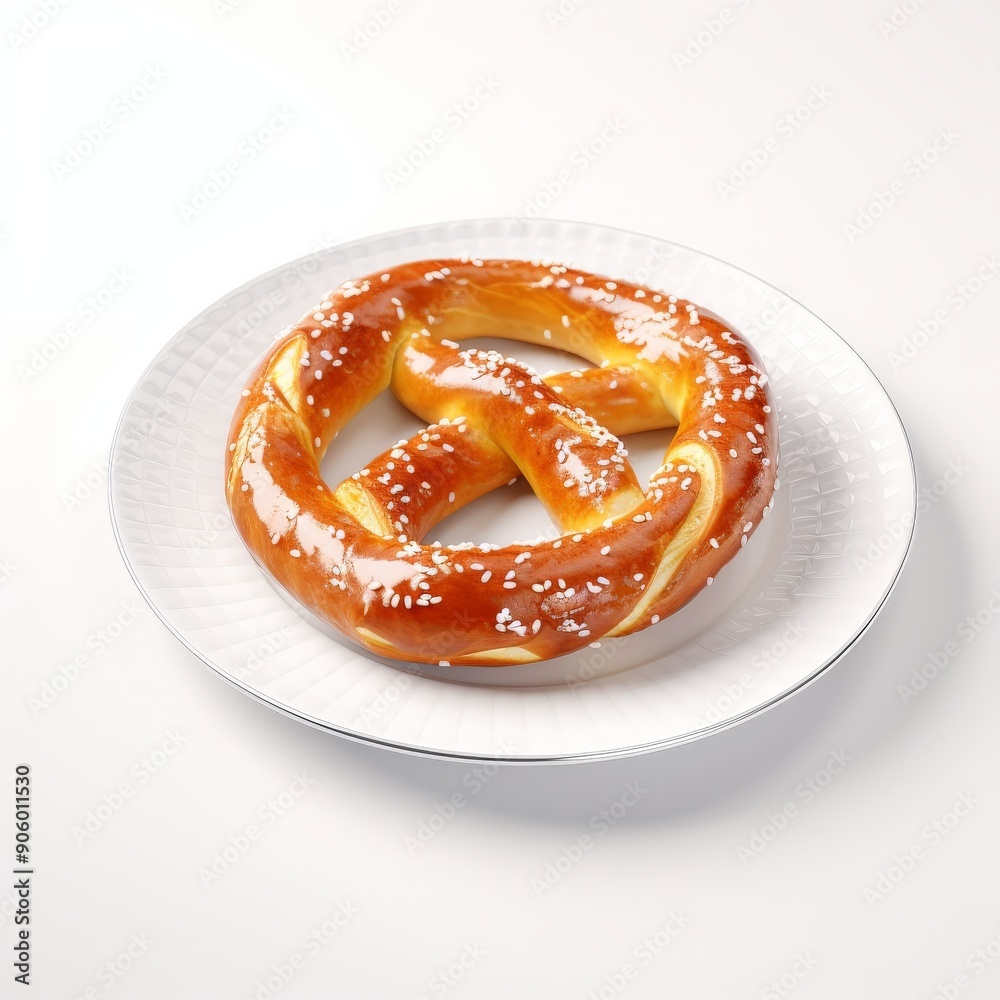 Scrumptious pretzel on a white plate against a white background Scrumptious pretzel on a white plate against a white background