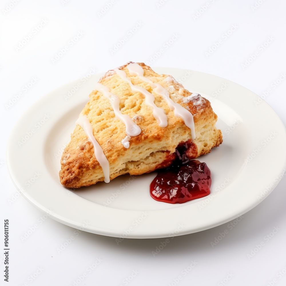 Scrumptious Scone with Sweet Strawberry Jam on a White Plate Scrumptious Scone with Sweet Strawberry Jam on a White Plate