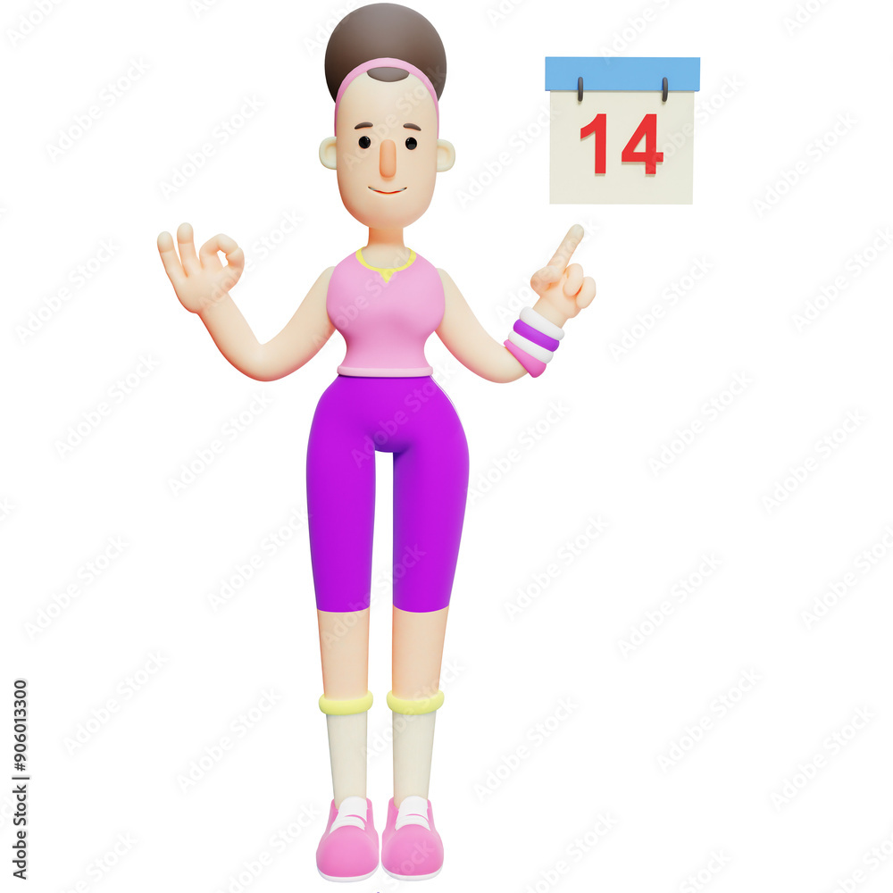 3D Yoga Poses Pack. Cartoon Character Pointing to Calendar Date. Illustrated Girl 3D Yoga Poses Pack. Cartoon Character Pointing to Calendar Date. Illustrated Girl