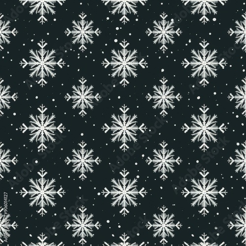 Seamless pattern of handdrawn snowflakes on a dark background