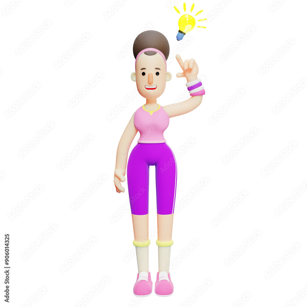 Animated 3D Yoga Poses. Cartoon Character Getting an Idea. Girl Animated 3D Yoga Poses. Cartoon Character Getting an Idea. Girl