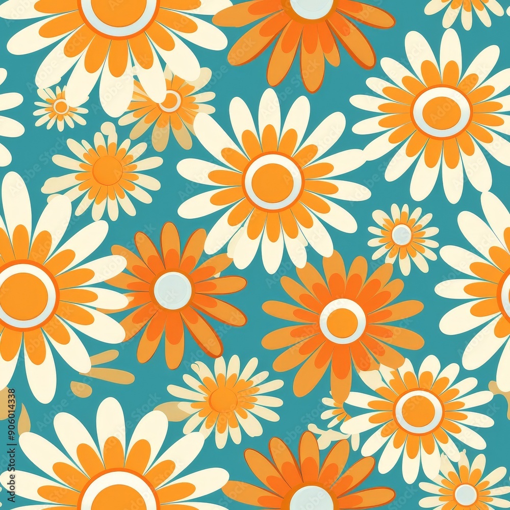 Seamless pattern of orange and white flowers on a blue background Seamless pattern of orange and white flowers on a blue background