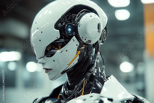 A futuristic robot with a human-like appearance