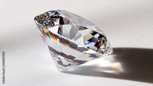 Close-up of a sparkling diamond crystal isolated on a white background, showcasing its clarity and brilliance photo