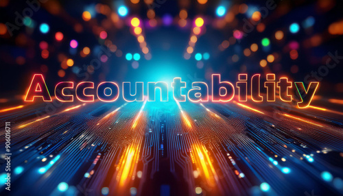 Text "Accountability" with neon background, Crypto concept , Finance.