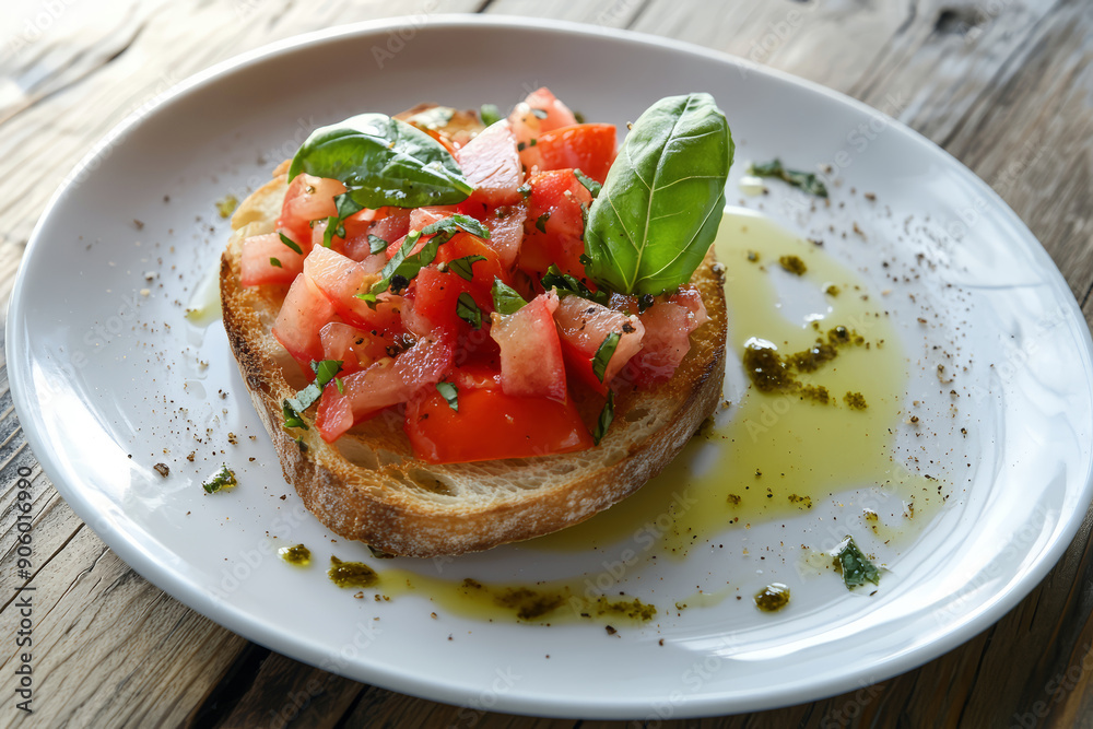 Tasty Italian Bruschetta with tomatoes, herbs and oil on toasted garlic cheese bread Tasty Italian Bruschetta with tomatoes, herbs and oil on toasted garlic cheese bread
