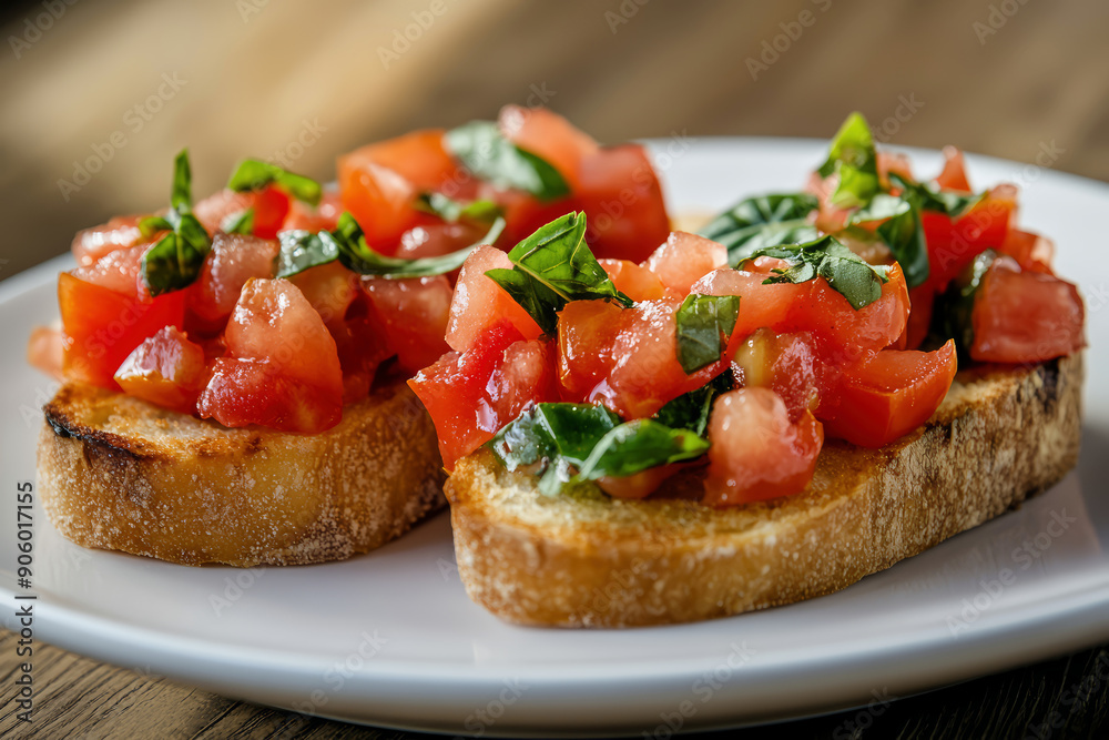 Tasty Italian Bruschetta with tomatoes, herbs and oil on toasted garlic cheese bread Tasty Italian Bruschetta with tomatoes, herbs and oil on toasted garlic cheese bread