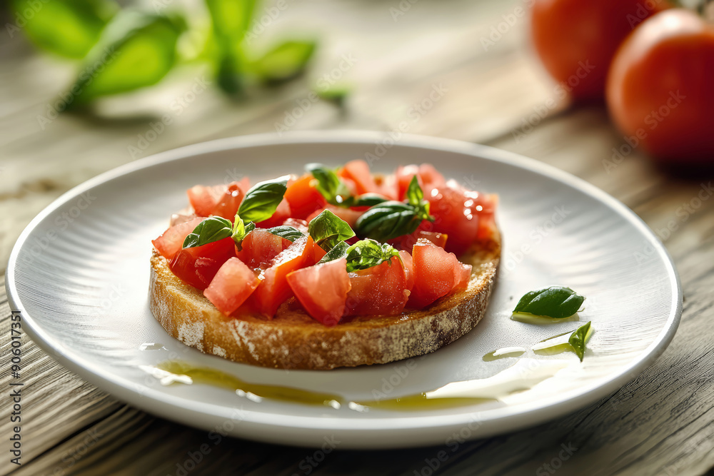 Tasty Italian Bruschetta with tomatoes, herbs and oil on toasted garlic cheese bread Tasty Italian Bruschetta with tomatoes, herbs and oil on toasted garlic cheese bread