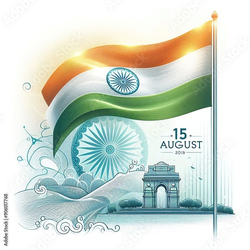 Happy Independence day India, Vector illustration, hindi typography swatantrata Diwas ki Hardik shubhkamnaye . photo