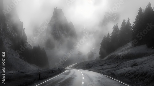 road winding through the Swiss Alps photo