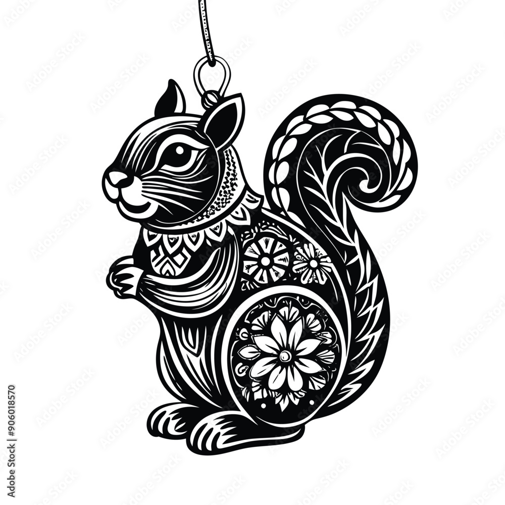 Black and White Ornate Squirrel Ornament Black and White Ornate Squirrel Ornament
