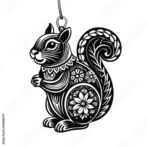 Black and White Ornate Squirrel Ornament