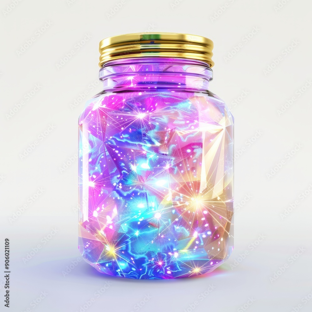3D Render, Low Poly style of a radiant fairy dust jar, on isolated white background, Generative AI 3D Render, Low Poly style of a radiant fairy dust jar, on isolated white background, Generative AI