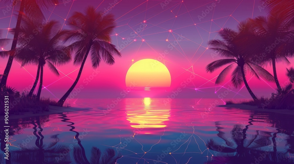 Naklejka premium ヤシの木と夕暮れの海