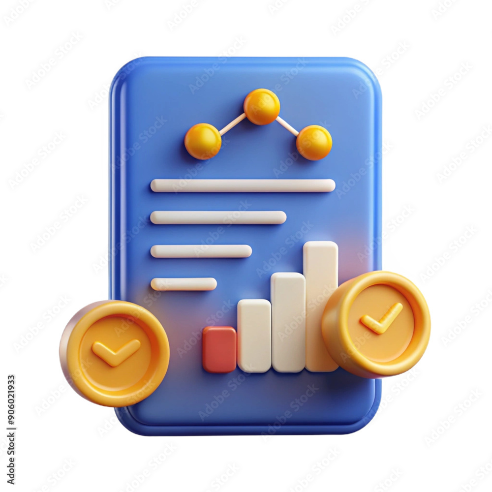 3D Illustration of a Blue Report Card with Yellow Checkmarks 3D Illustration of a Blue Report Card with Yellow Checkmarks