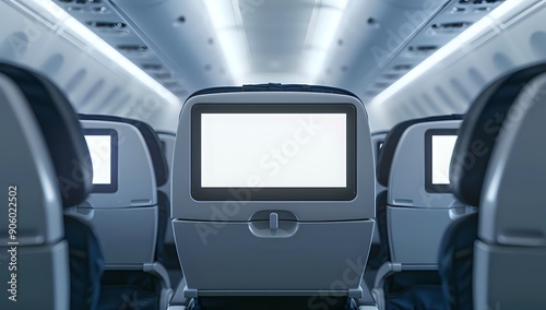Airplane Seat Entertainment System with Blank Screen, Travel Concept