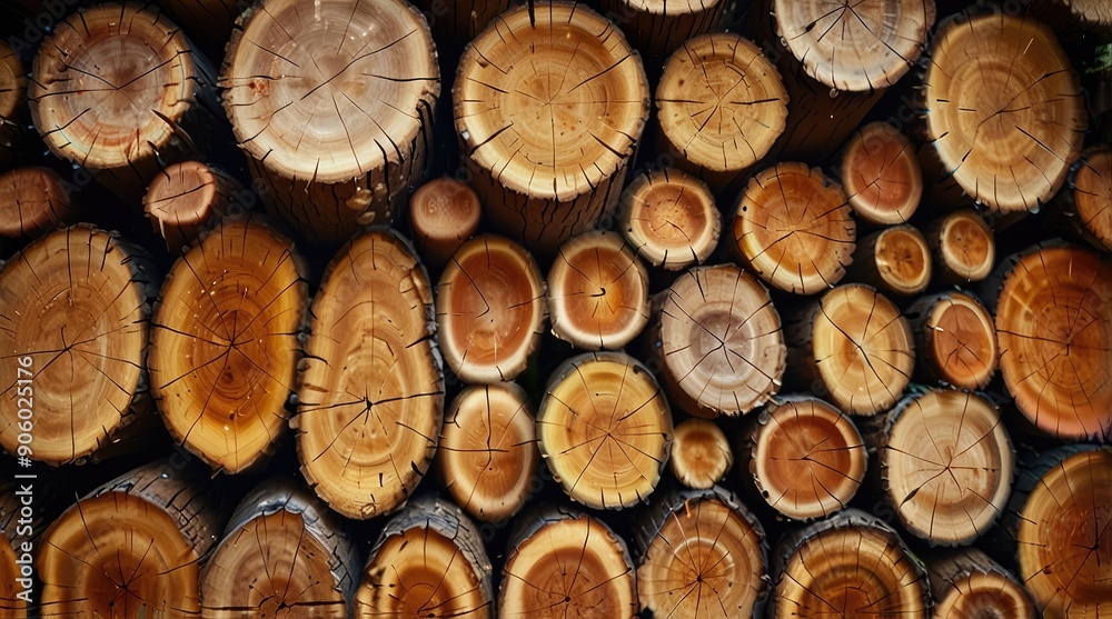 Close-up of Stacked Wooden Logs Showing Growth Rings Close-up of Stacked Wooden Logs Showing Growth Rings
