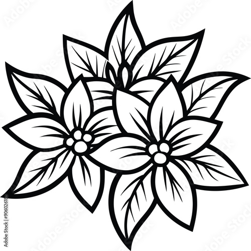 Exotic Flower illustration black and white, decorative, fashion, retro, spring, foliage