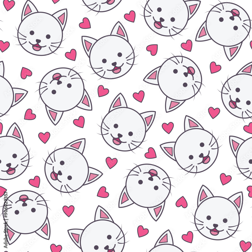 white cat seamless pattern with red heart emblem decoration and transparent background white cat seamless pattern with red heart emblem decoration and transparent background