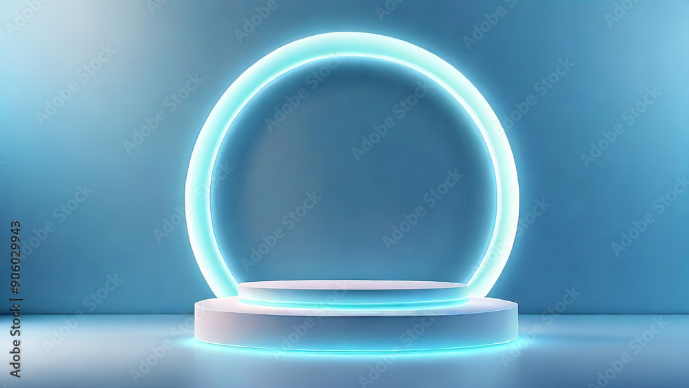 Blurry Light Blue Background with Circular Neon Glow for Product Presentation. Made with Generative AI Technology Blurry Light Blue Background with Circular Neon Glow for Product Presentation. Made with Generative AI Technology