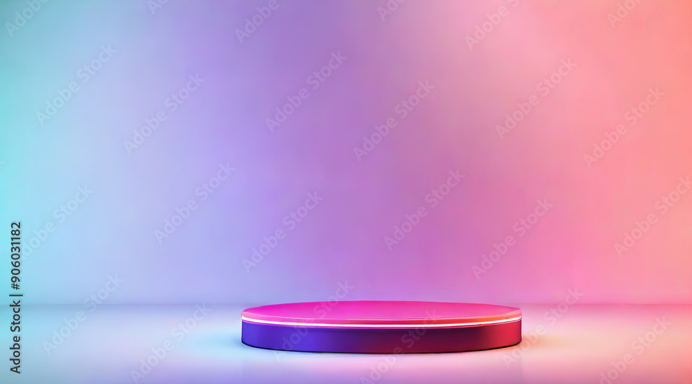 Neon Podium on Defocused Neon Background, Perfect for Product Presentation. Made with Generative AI Technology Neon Podium on Defocused Neon Background, Perfect for Product Presentation. Made with Generative AI Technology