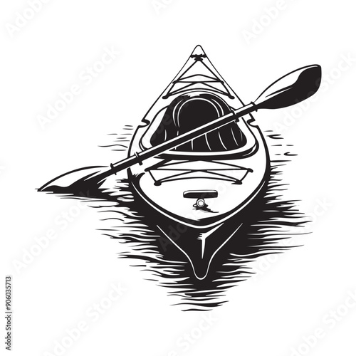 Silhouette of a Kayak with a Paddle on white Background Stock Vector.
