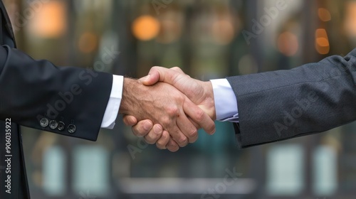 Close-up of a firm handshake between a CEO and a stakeholder representative