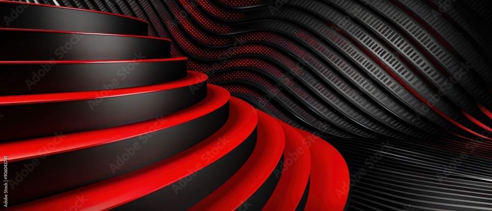 Abstract modern black and red background with dynamic curved shapes and ...