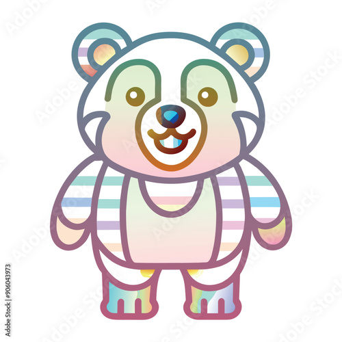 Cartoon Rainbow Bear with Striped Outfit