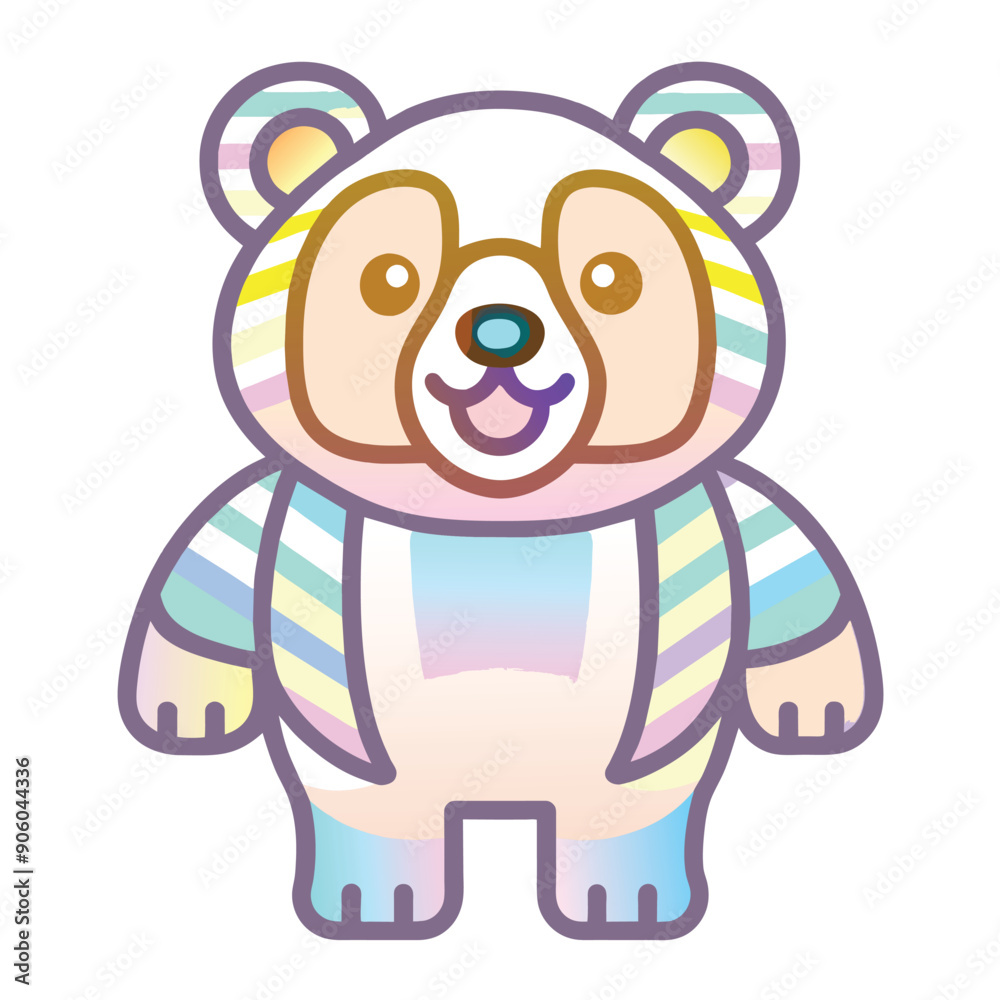 Obraz premium Cartoon Bear with Pastel Striped Clothing