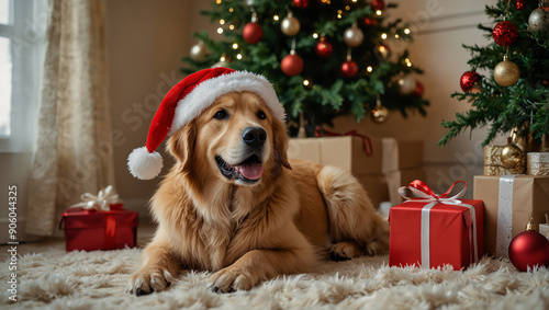 dog in santa hat