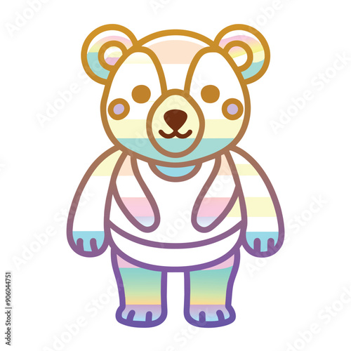 Cartoon Bear with Rainbow Stripes and Pastel Colors
