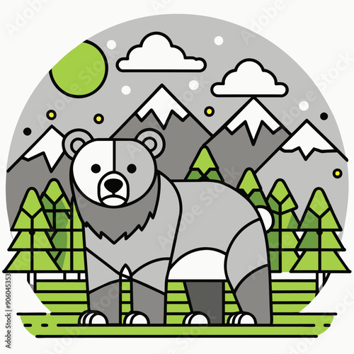 A Grizzly Bear Standing in a Snowy Mountain Landscape